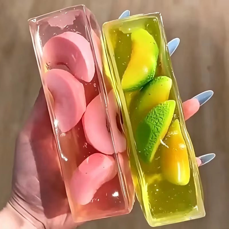 Strawberry Jelly Strip Squishy Toy Transparent Peach Maltose Fidget Sensory Toy Watermelon Stress Ball Squeeze Toy Party Gifts
