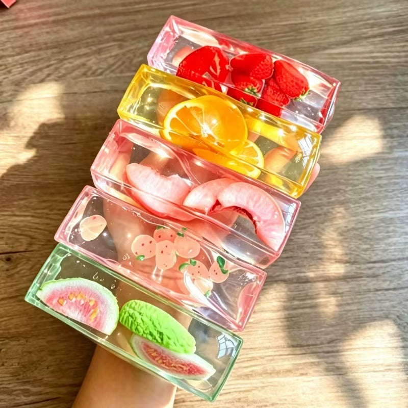 Strawberry Jelly Strip Squishy Toy Transparent Peach Maltose Fidget Sensory Toy Watermelon Stress Ball Squeeze Toy Party Gifts